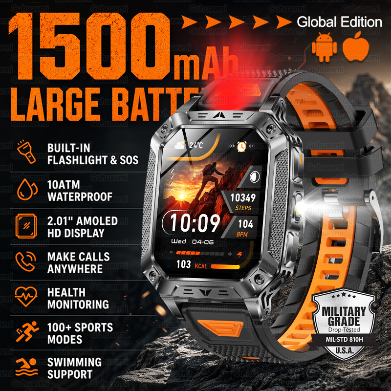 Smartwatch Military Watches For Men - New 1500mAh Military Outdoor Smartwatch For