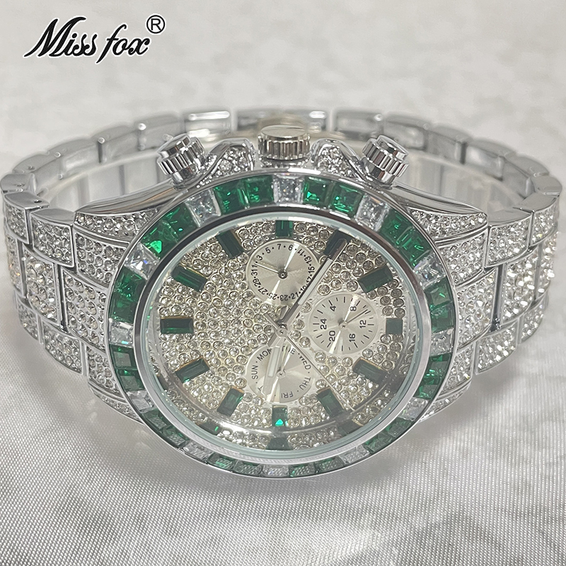 Smartwatch Watches Brands For Men - Luxury Brand MISSFOX Sliver Green Fashion