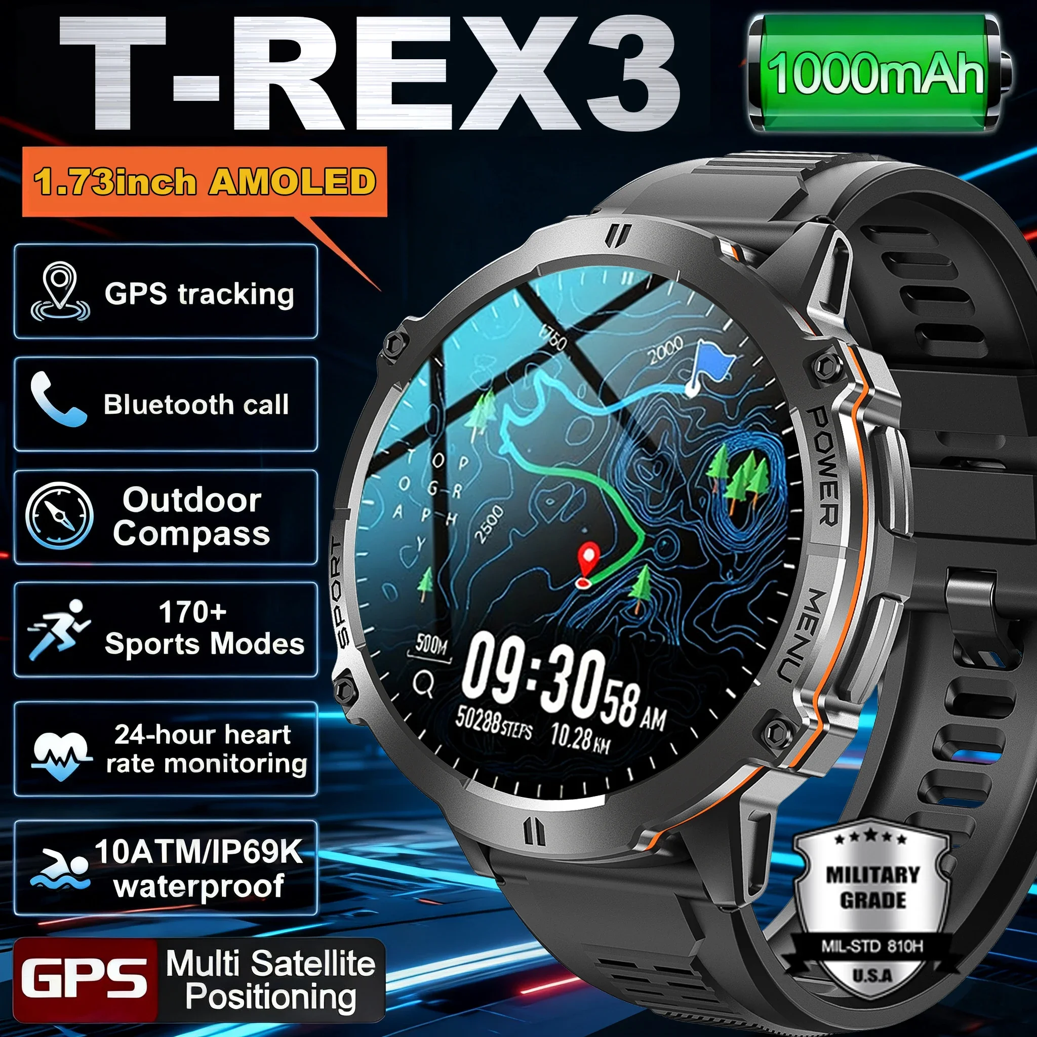 Smartwatch Military Watches For Men - New TANK X3 Military Smart Watch