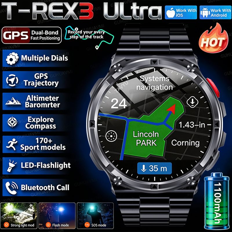 Smartwatch Military Watches For Men - 2026 New T-Rex3 Pro 1100mAh Battery