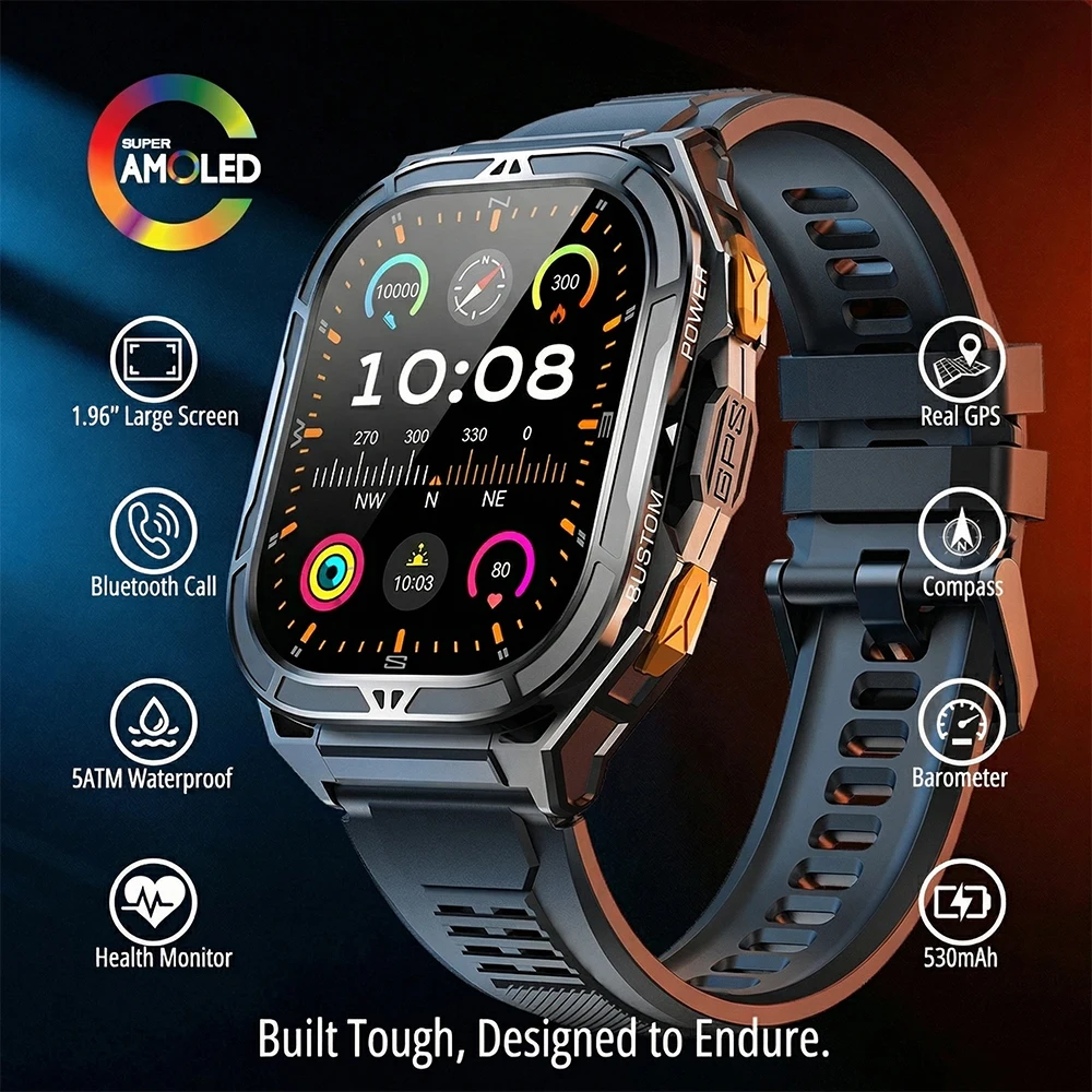 Smartwatch Military Watches For Men - Luxury AMOLED Smartwatch Real GPS 5ATM