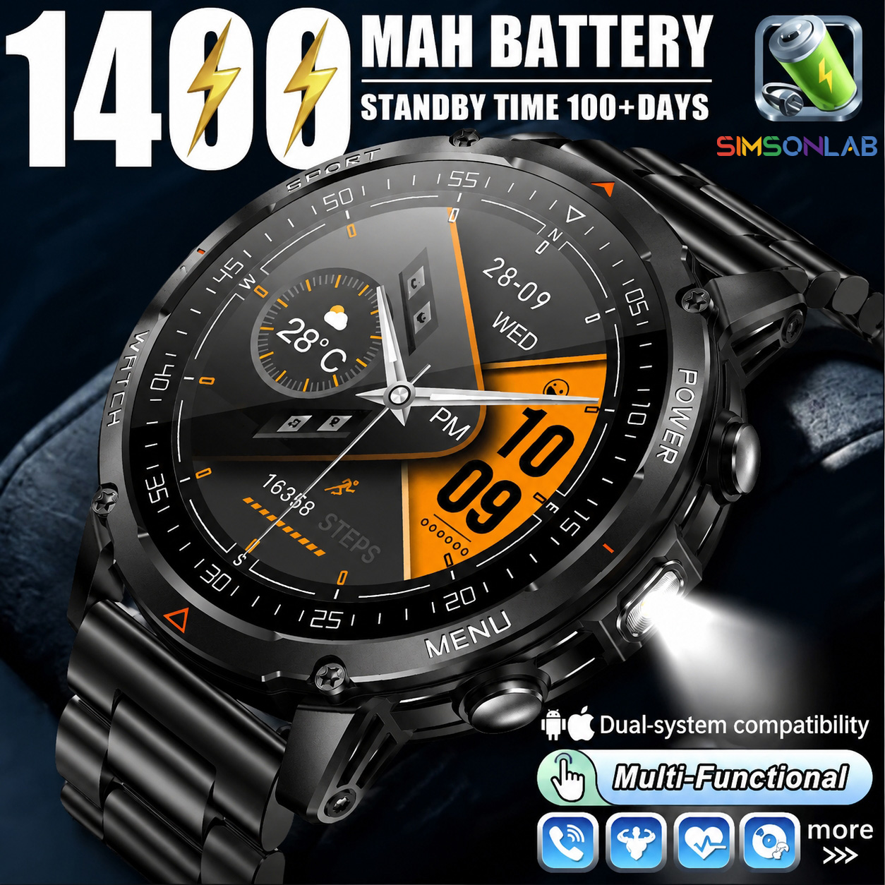 Smartwatch Military Watches For Men - New Durable 1400mAh Battery T-rex3 Men