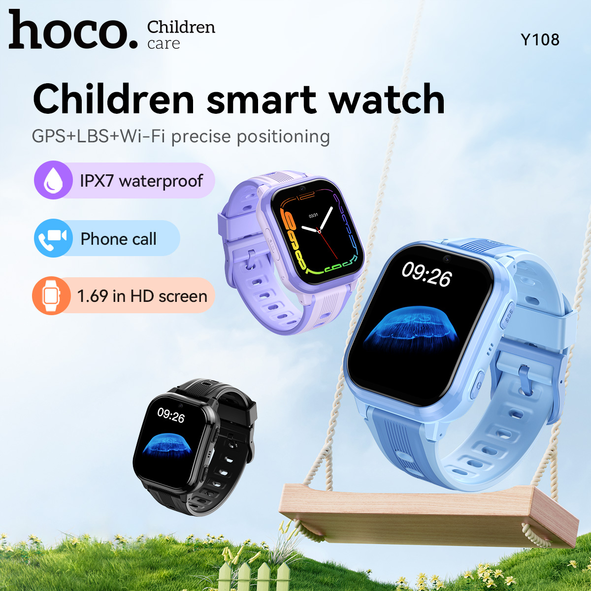 Smartwatch Watches For Kid Boy With Alarm - HOCO Y108 1.69inch HD LCD Curved