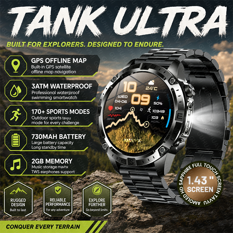 Smartwatch Military Watches For Men - New Outdoor Military TANK Ultra Smart