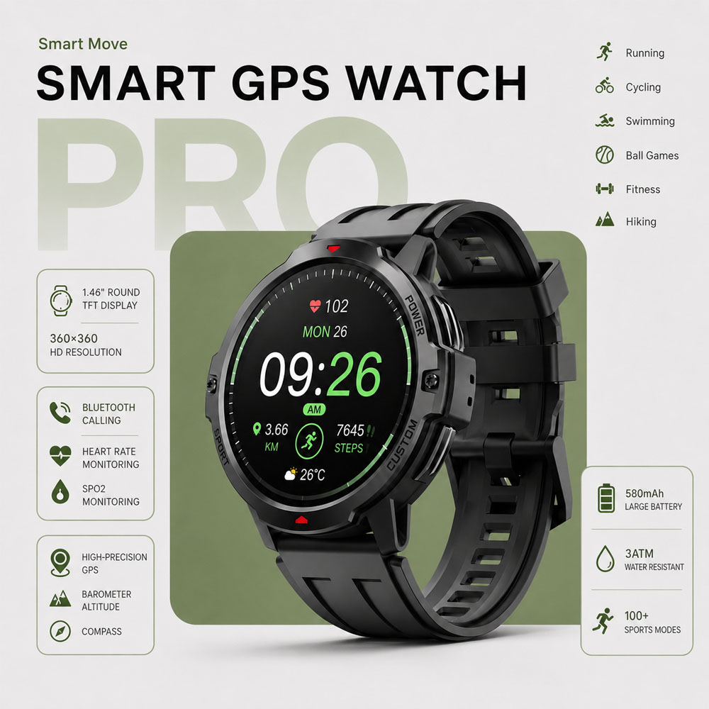 NEW 1.46 Inches Military GPS S - Timex Watches Smartwatch recension och pris