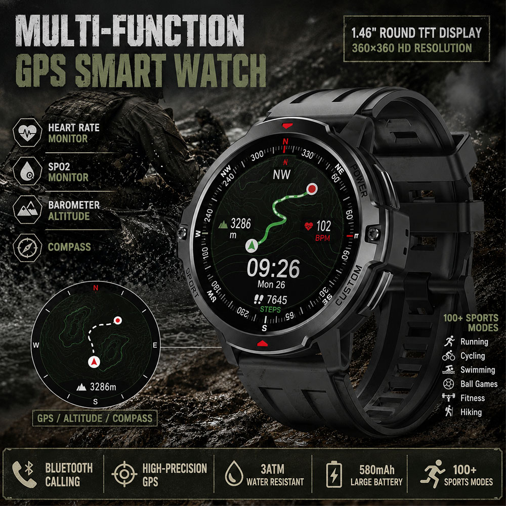 NEW 1.46 Inches Military GPS S - Timex Watches Smartwatch recension och pris
