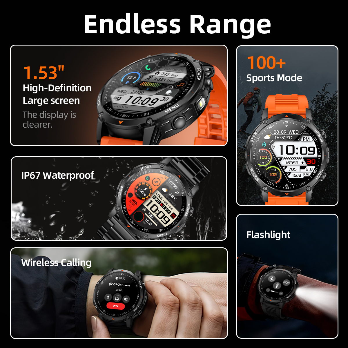 New Durable 1400mAh Battery T- - Smartwatch Military Watches For Men recension och pris